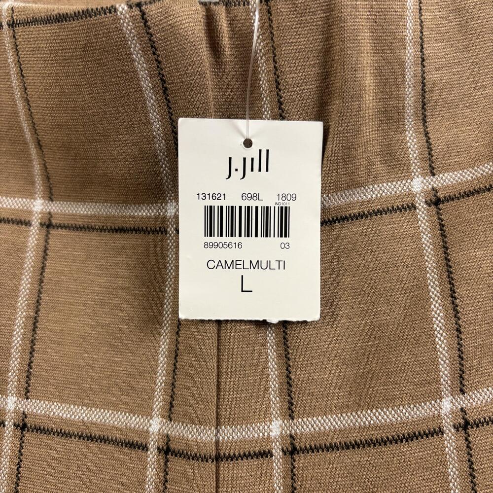 NEW J. Jill Pants Womens Large Brown Plaid Ponte Wide Full-Leg Cropped Pull On - Picture 3 of 12
